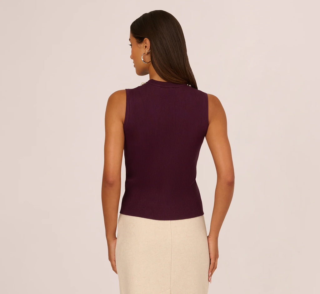 Pearly Collar Tank Sweater In Plum