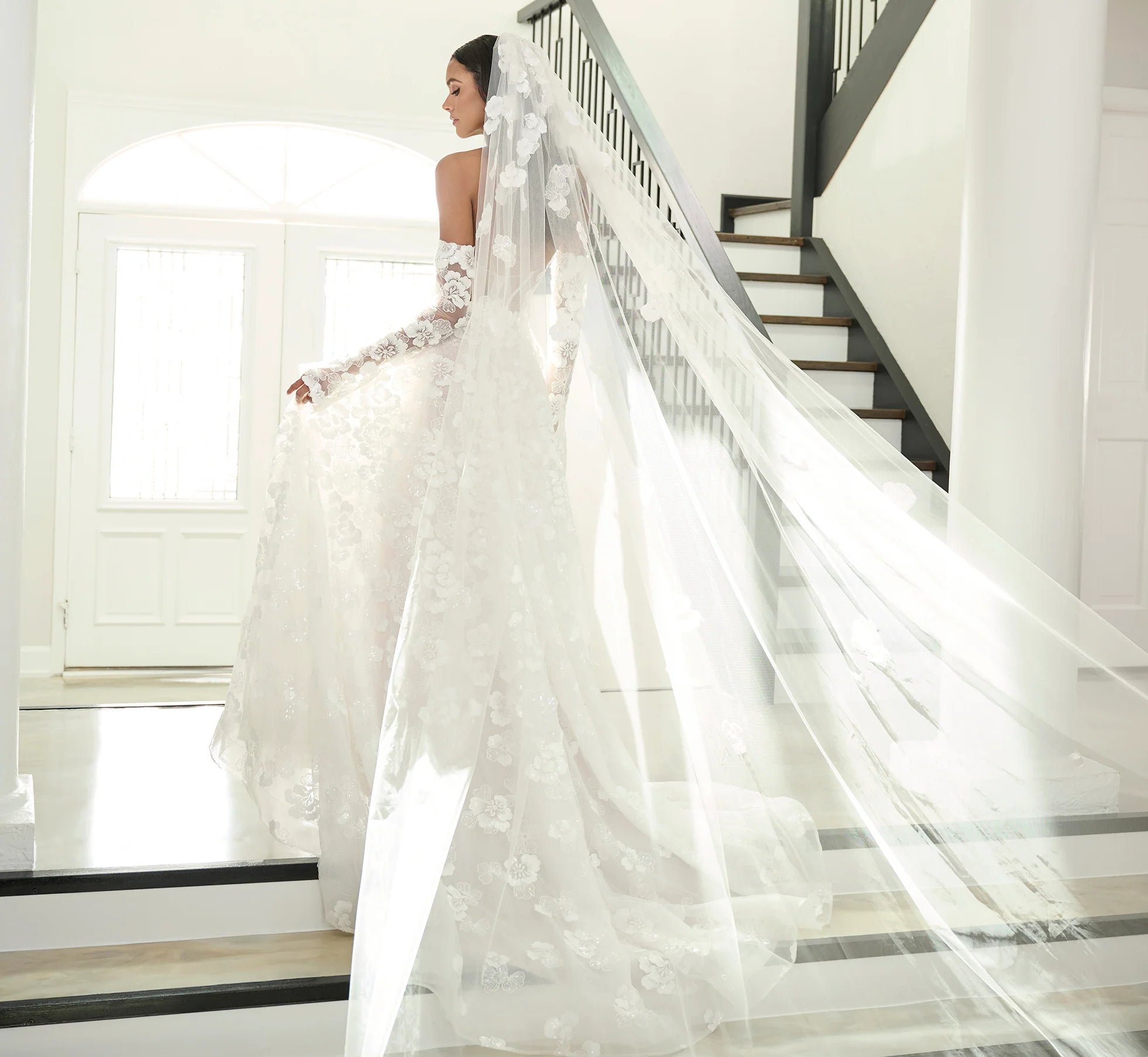 All Over Lace A-Line Gown In Ivory French Lilac Nude