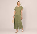 Contrast Stitching Crinkle Midi Pant In Oil Green Ivory