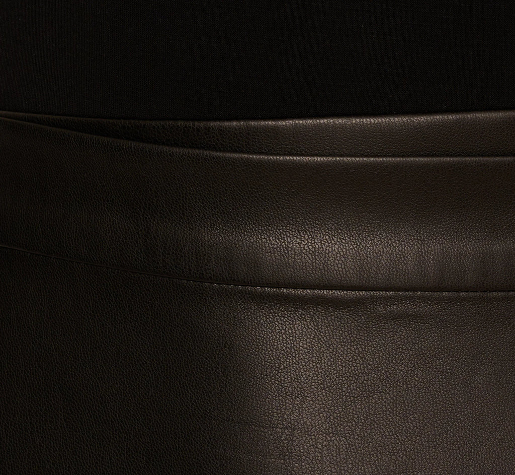 Short Sleeve Faux Leather Combo Skater Dress In Black