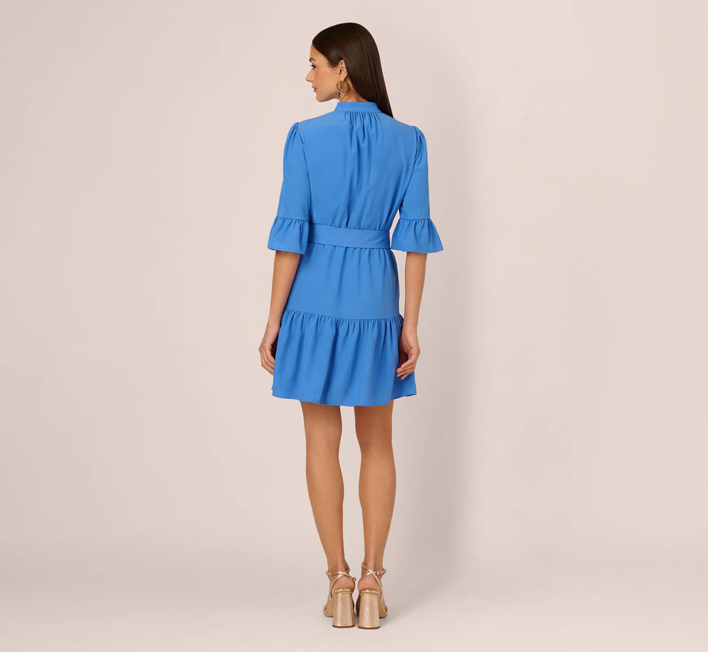 Bell Sleeve Short Shirt Dress In Cool Water