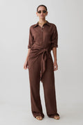 Gia Wrapped Tie Satin Pants - Chocolate