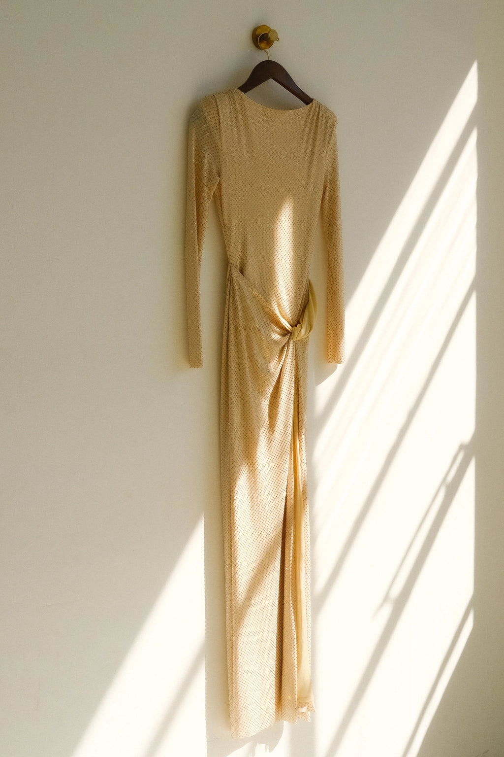 Deanna Long Sleeve Diamante Maxi Dress - Gold