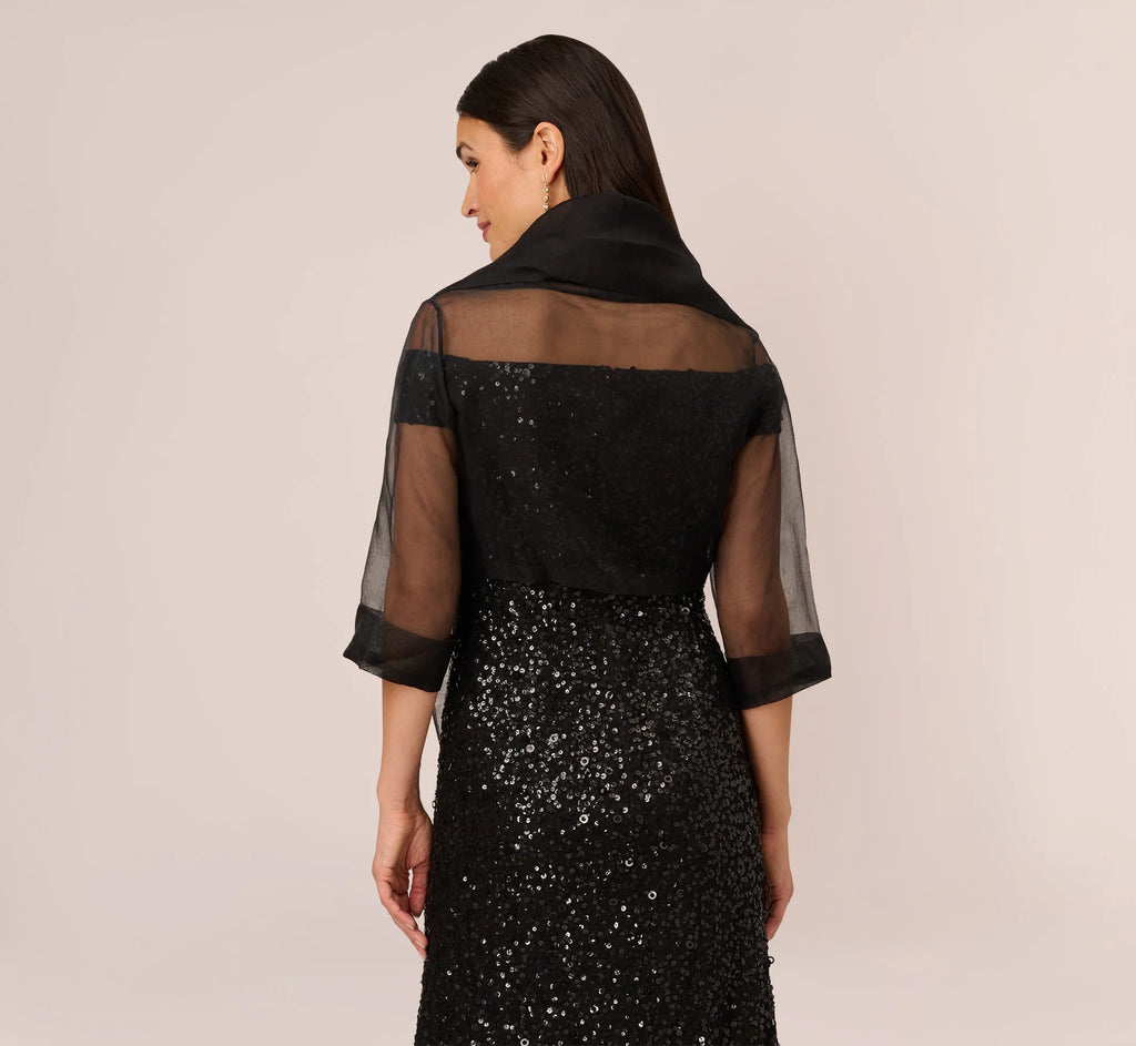 Organza Wrap Jacket With Short Sleeves In Black
