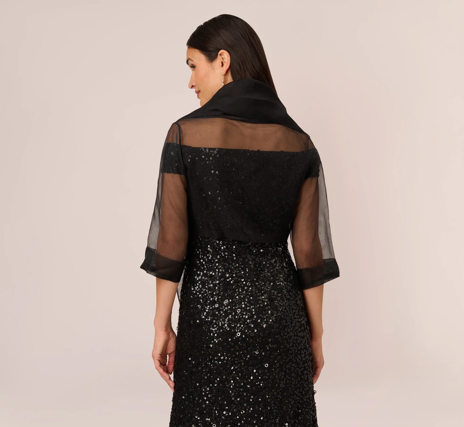 Organza Wrap Jacket With Short Sleeves In Black