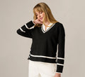 Long Sleeve Drop Shoulder Twofer Sweater In Black Ivory
