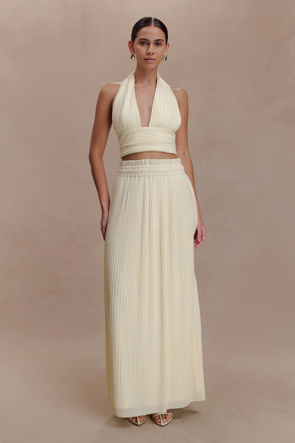 Amaris Gathered Plisse Maxi Skirt - Lemon