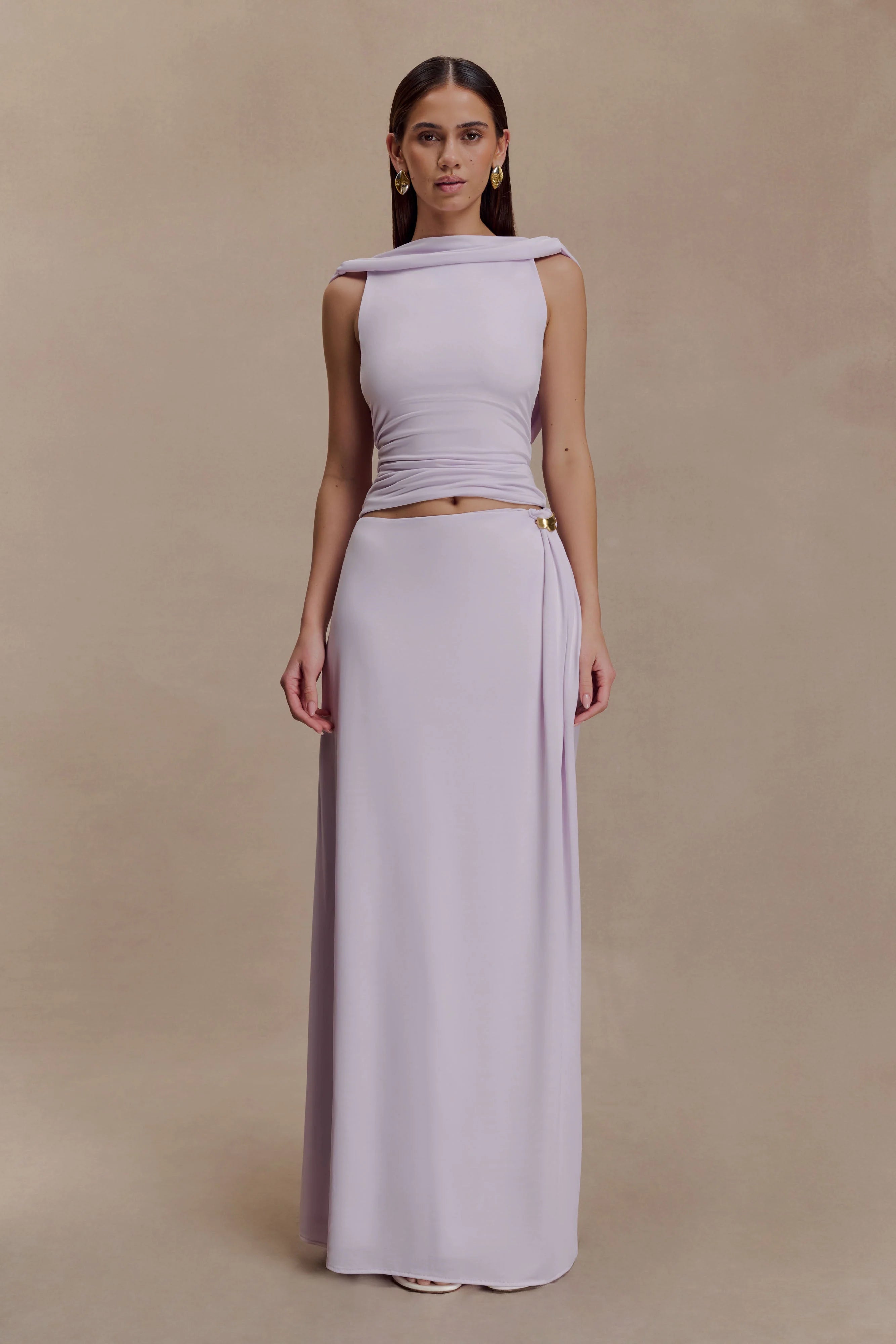 Bridget Slinky Maxi Skirt With Hardware - Dusty Lilac