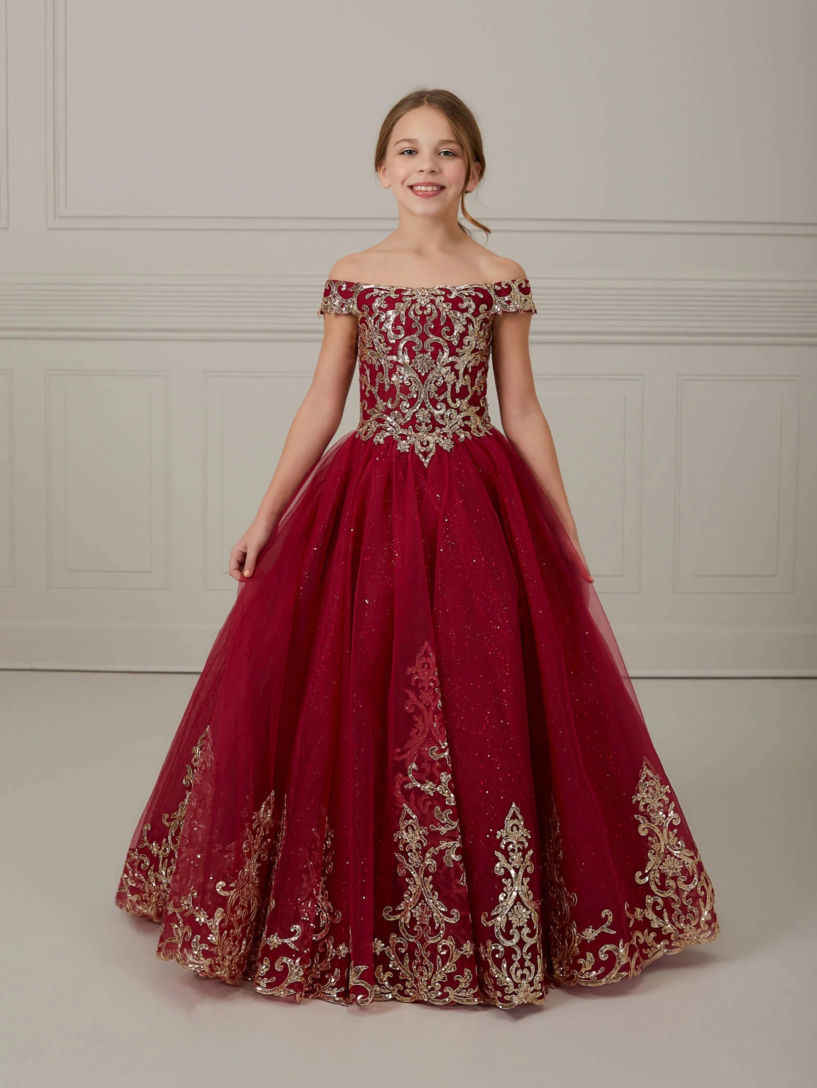 Sequin Lace and Tulle Off-Shoulder Gown