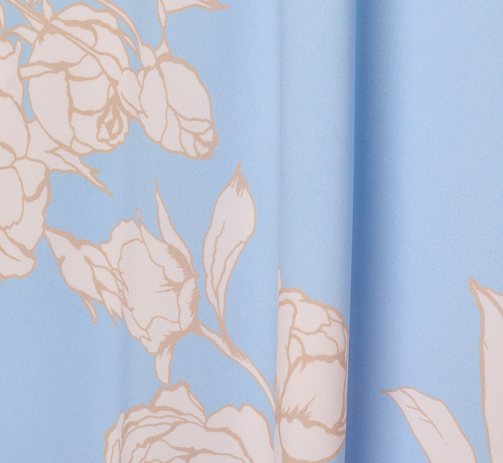 Floral Chiffon Blouson Halter Midi Dress In Blue Ivory