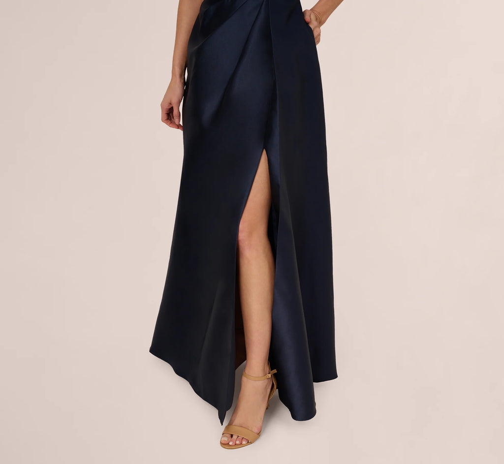 Sleeveless Beaded Mikado Fit And Flare Gown In Midnight