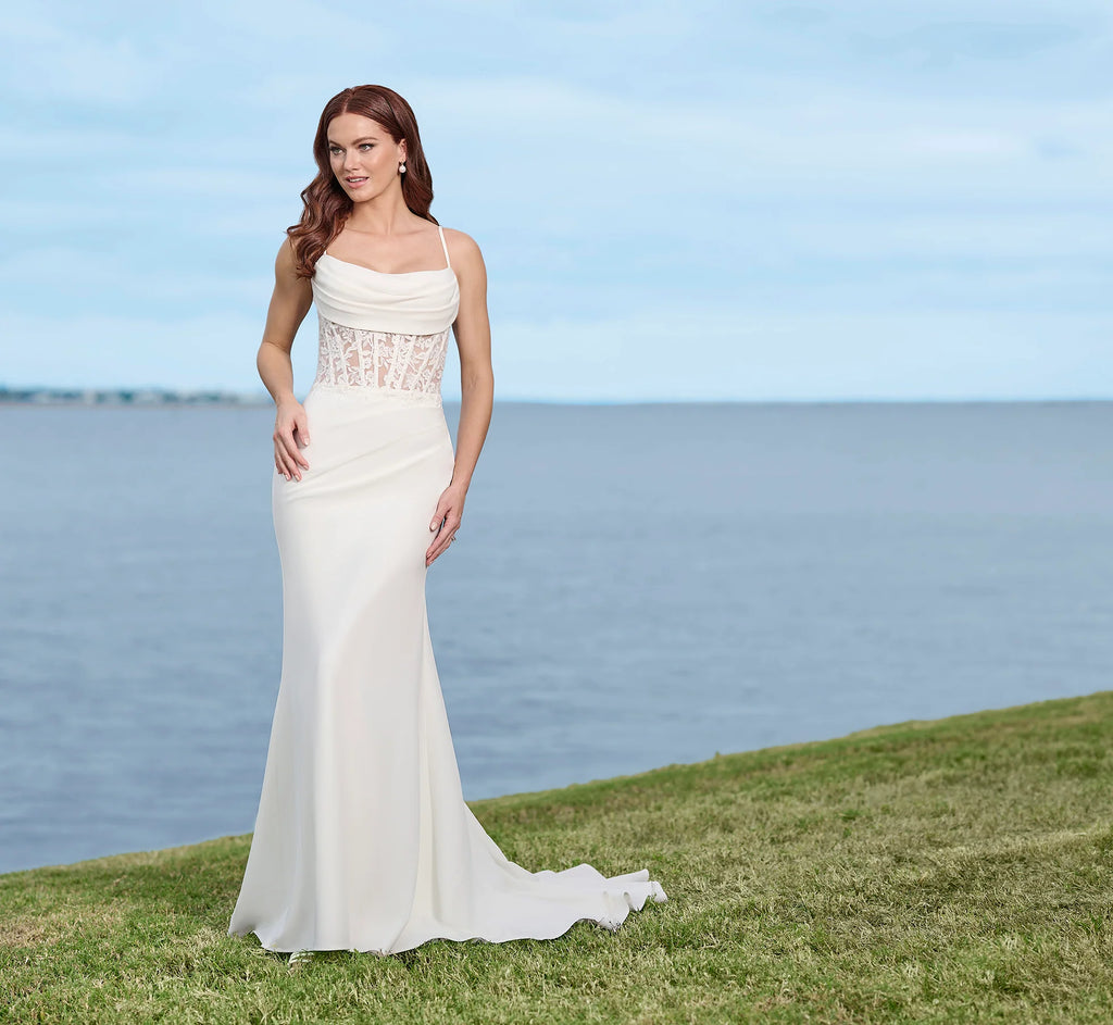 Lace And Stretch Crepe Gown In Ivory Nude