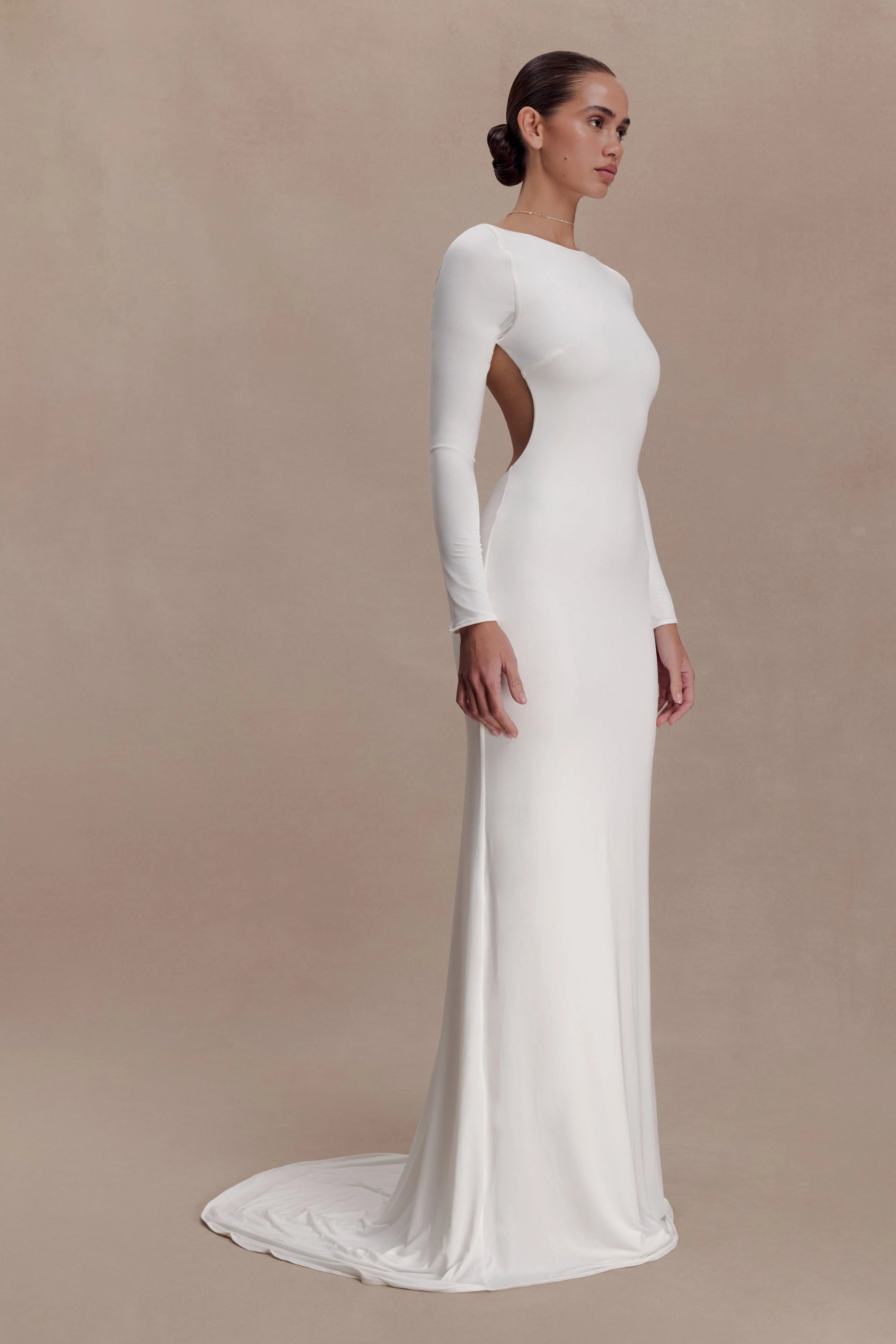 Marlene Slinky Low Back Maxi Dress - White