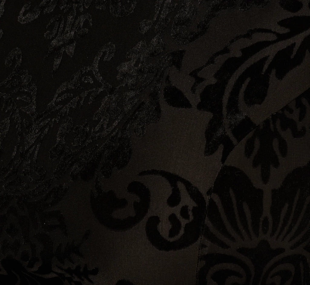 Long Sleeve Damask Burnout Velvet Midi Dress In Black