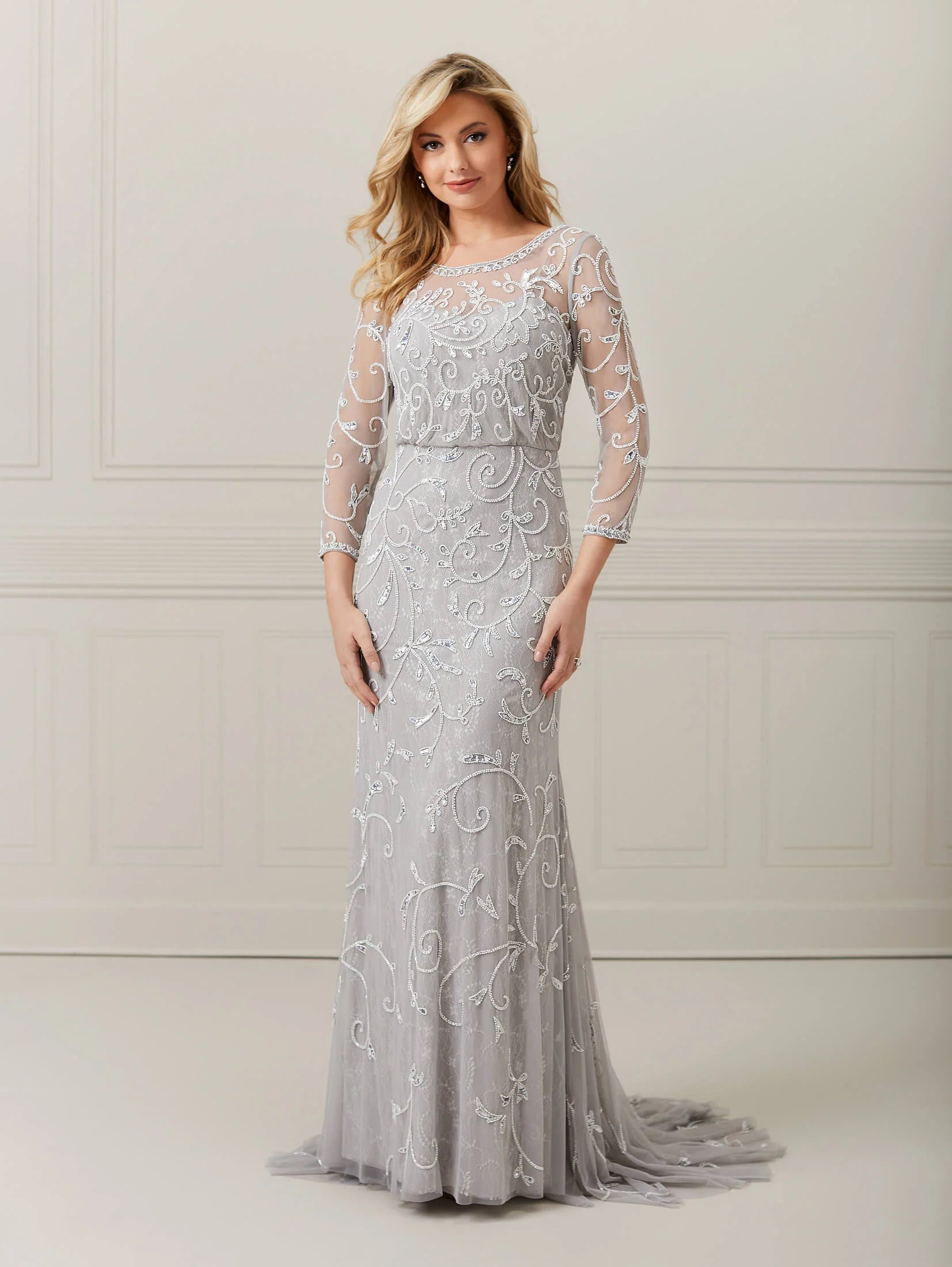 Hand-Beaded Mesh A-Line Dress