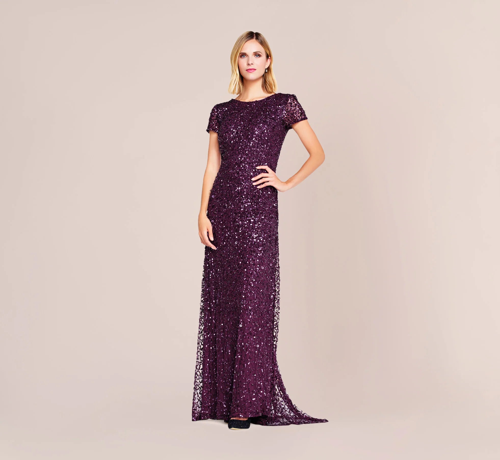 Scoop Back Sequin Gown In Cabernet