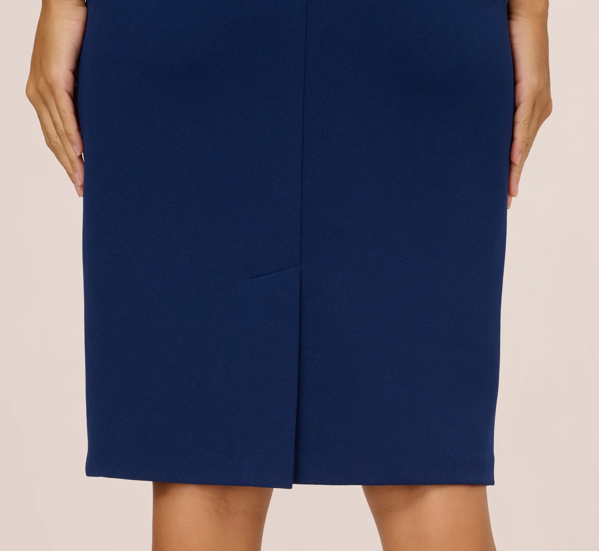 Short Sleeve Bow Waist Sheath Dress In Navy Sateen