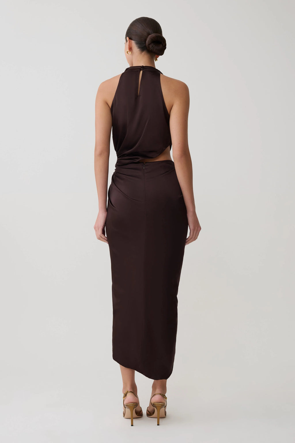 Aveline Draped Halter Midi Dress - Dark Chocolate