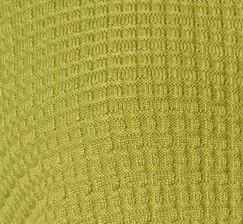 Waffle Knit Cardigan Sweater With Frayed Edges In Apple Green