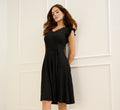 Flutter Sleeve Ribbed Cable Midi Dress In Black