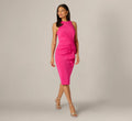 Sleeveless Draped Stretch Sheath Dress In Lipstick Pink