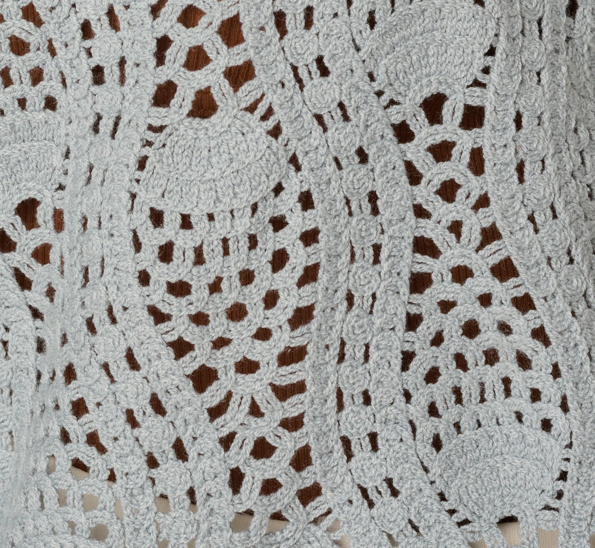 Long Sleeve Open Crochet Sweater In Soft Cloud