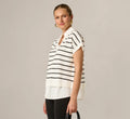 Short Sleeve Drop Shoulder Twofer Sweater In Ivory Black W  Ivory