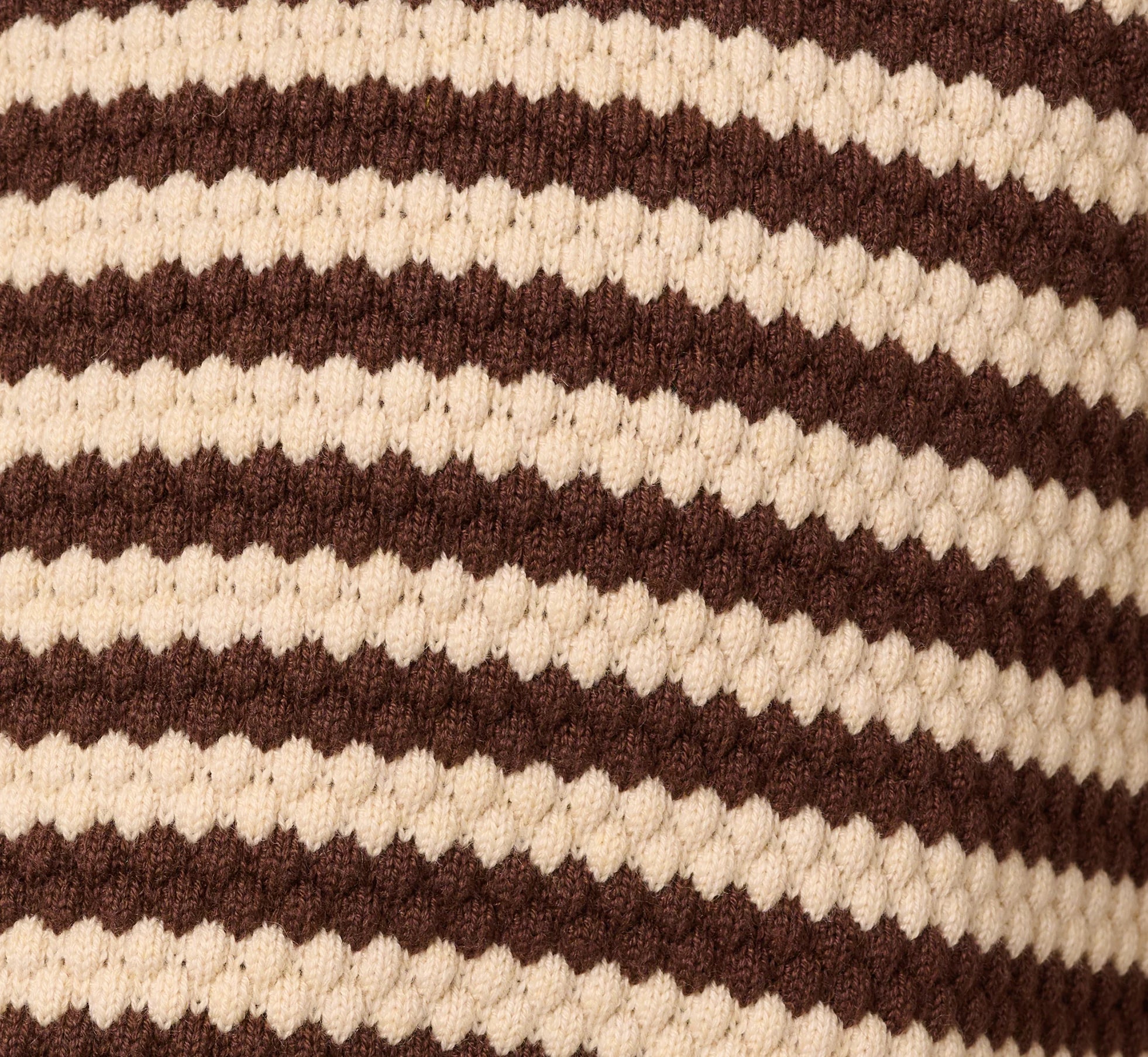 Crew Neck Button Front Striped Pointelle Cardigan Sweater In Cream Dark Brown