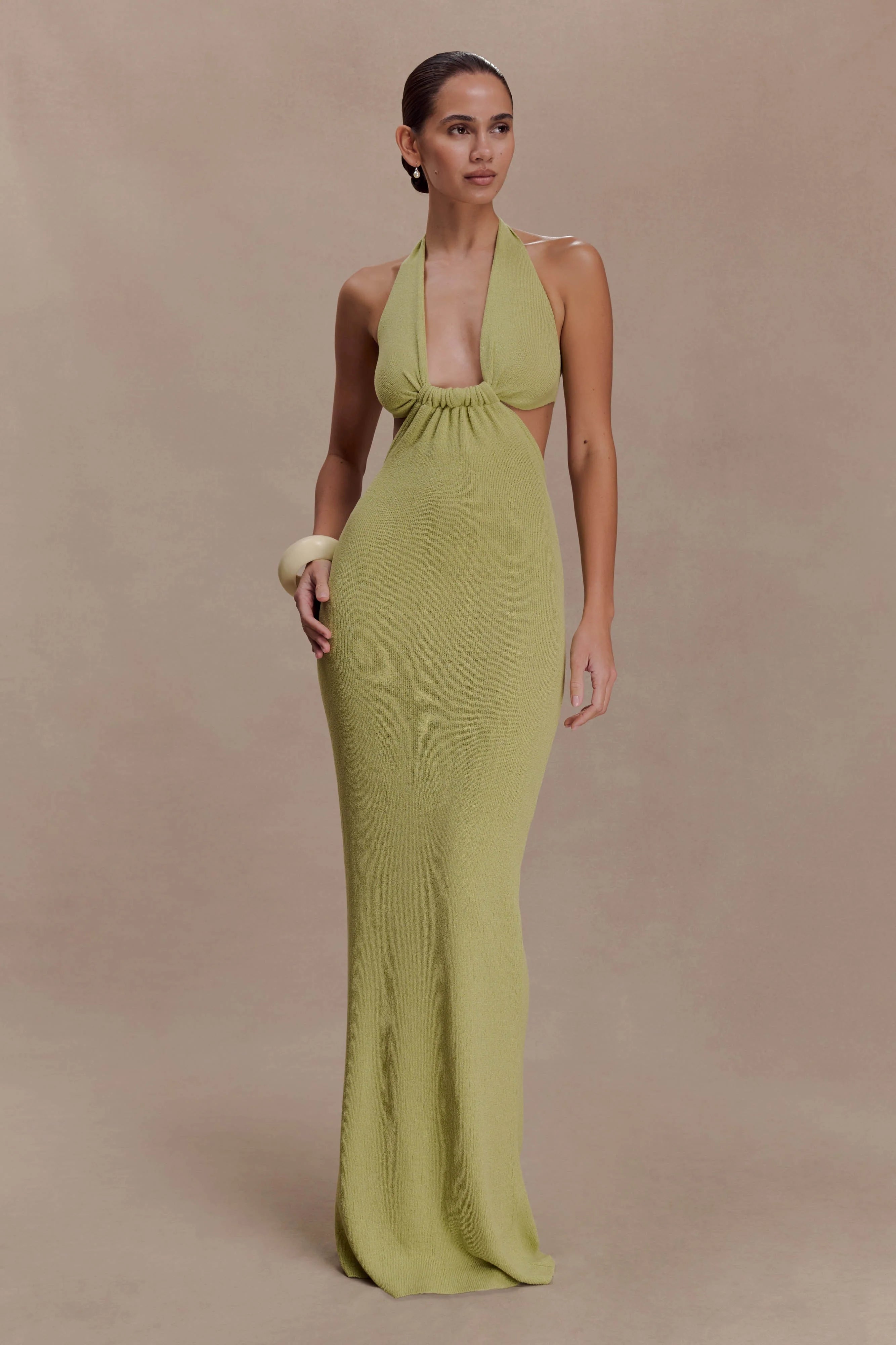 Theresea Halter Knit Maxi Dress - Light Olive