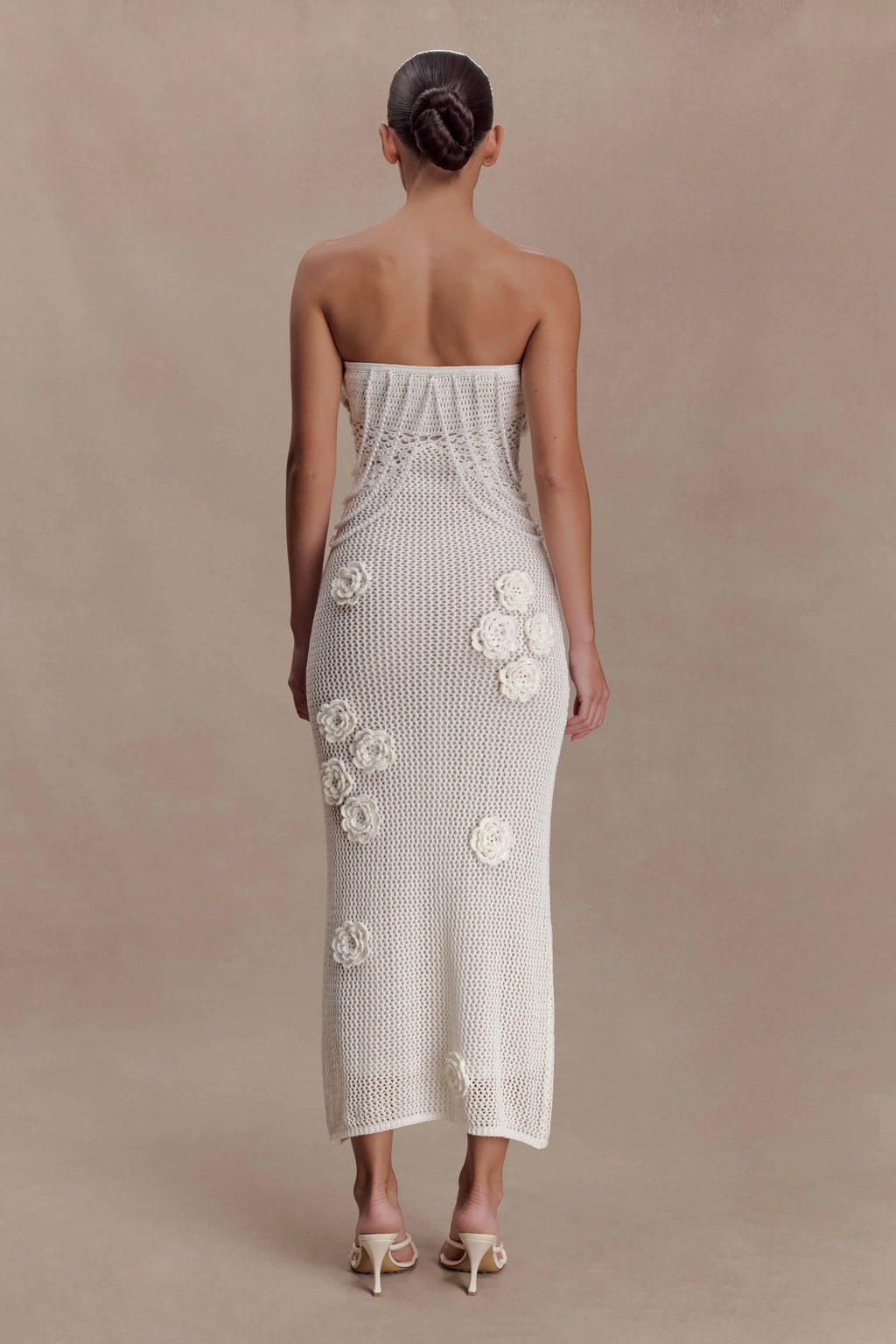 Samantha Crochet Midi Dress With Flowers - Ivory