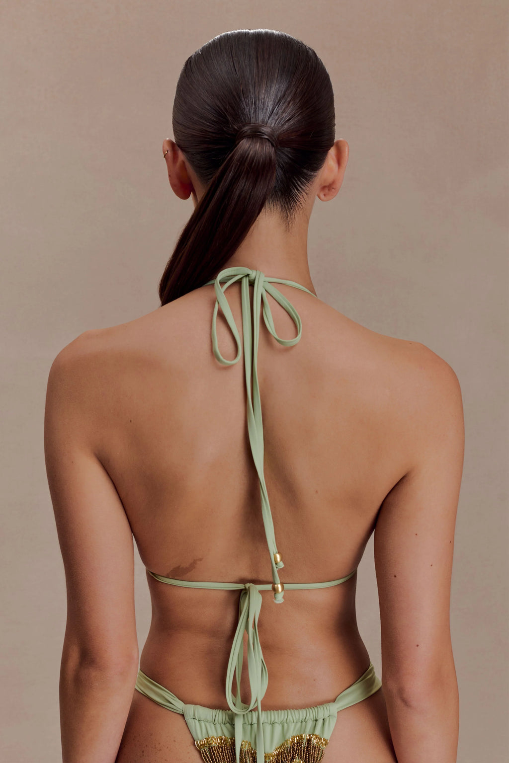 Robyn Beaded Triangle Bikini Top - Sage