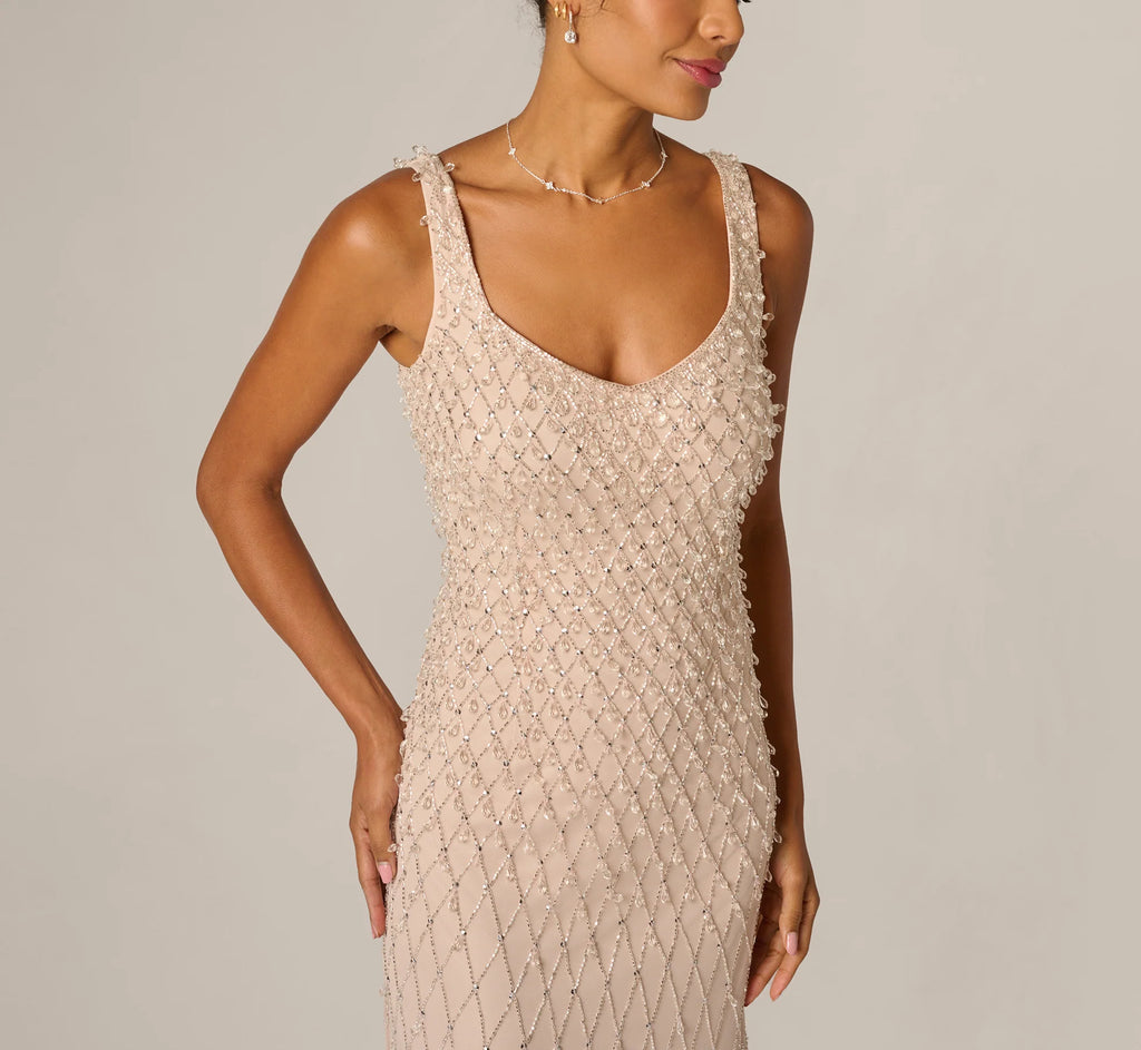 Diamond Beaded Mermaid Gown In Shell
