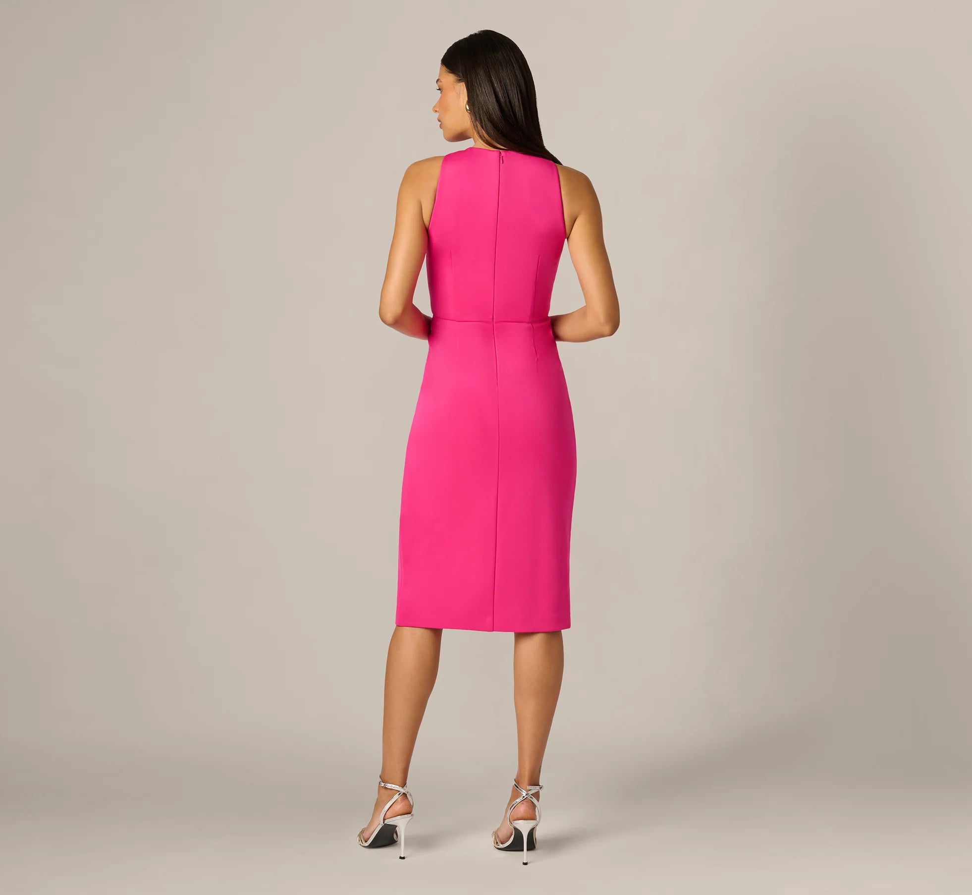Sleeveless Draped Stretch Sheath Dress In Lipstick Pink