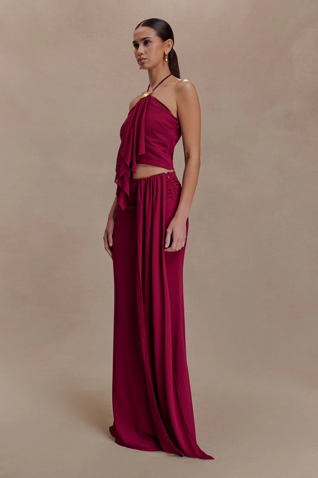 Celina Chiffon Overlay Maxi Skirt - Cherry Red