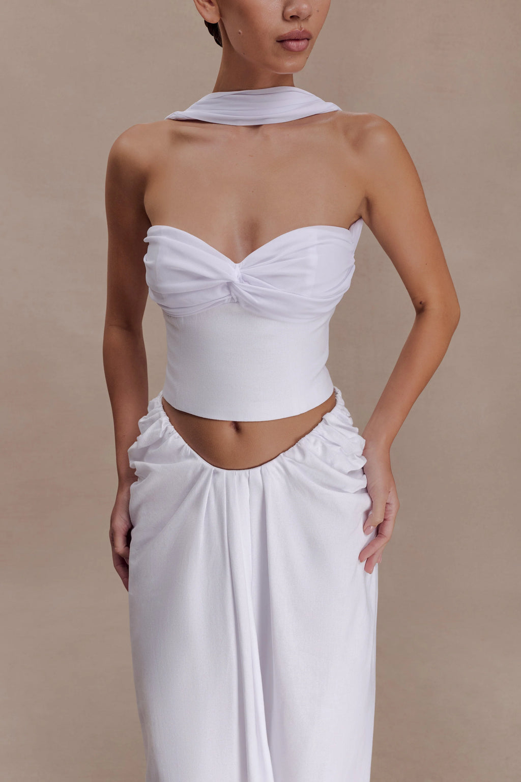 Talia Chiffon And Linen Halter Top - White