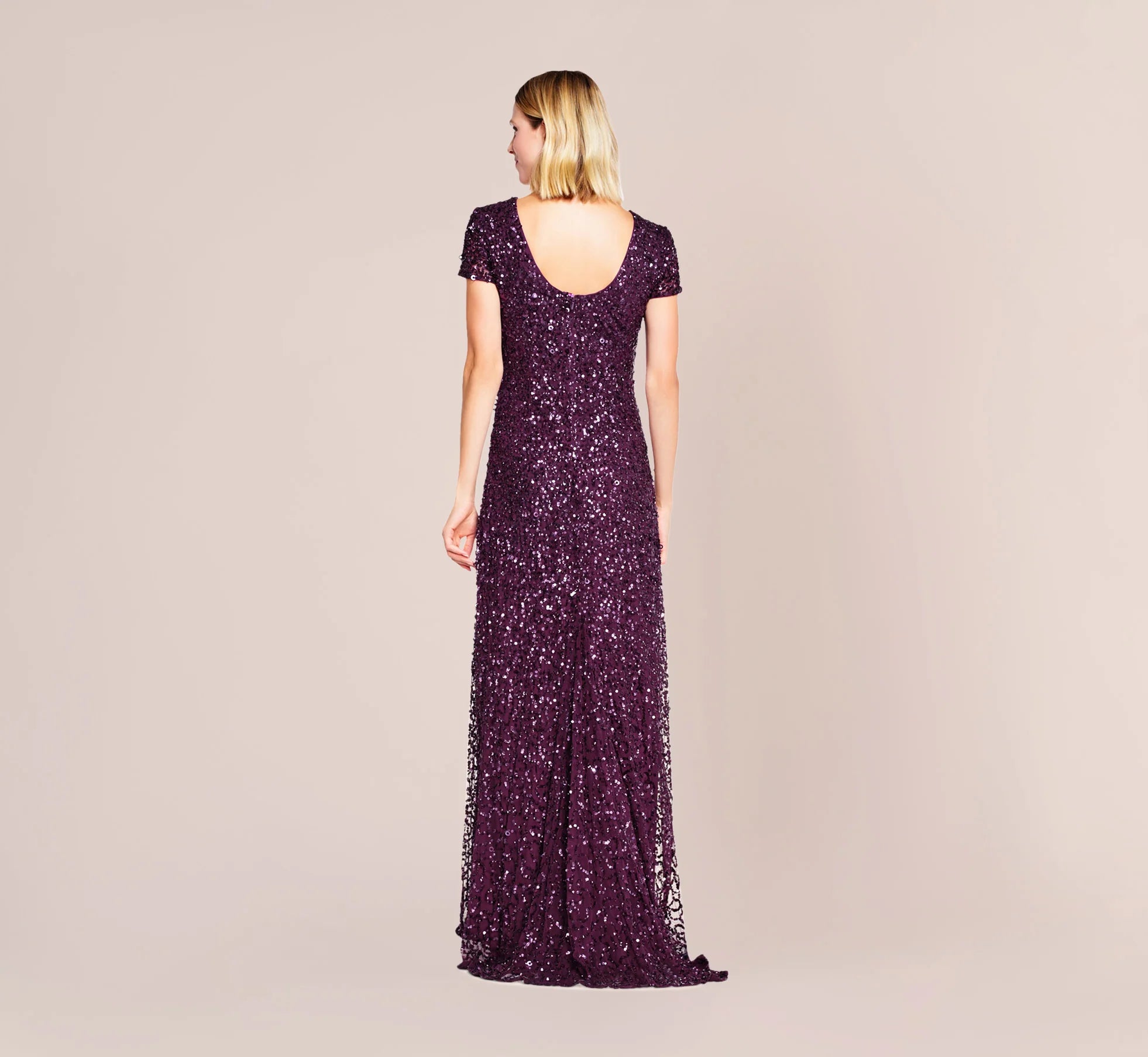 Scoop Back Sequin Gown In Cabernet