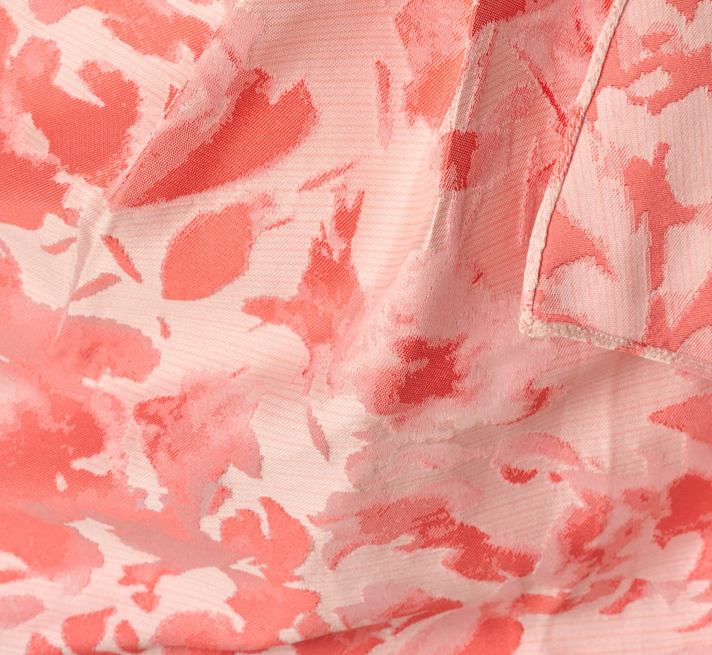 One Shoulder Floral Jacquard Draped Gown In Coral Multi