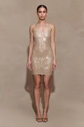 Jasmyn Hot Fix Mini Dress With Mesh Back - Nude