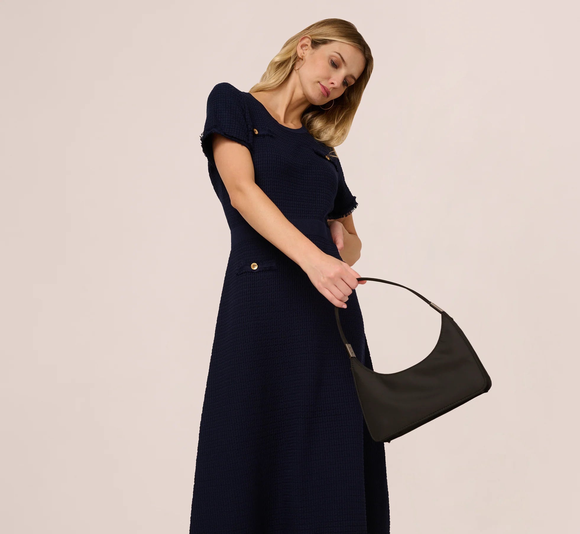 Short Sleeve Waffle Weave Midi Dress In Blue Moon