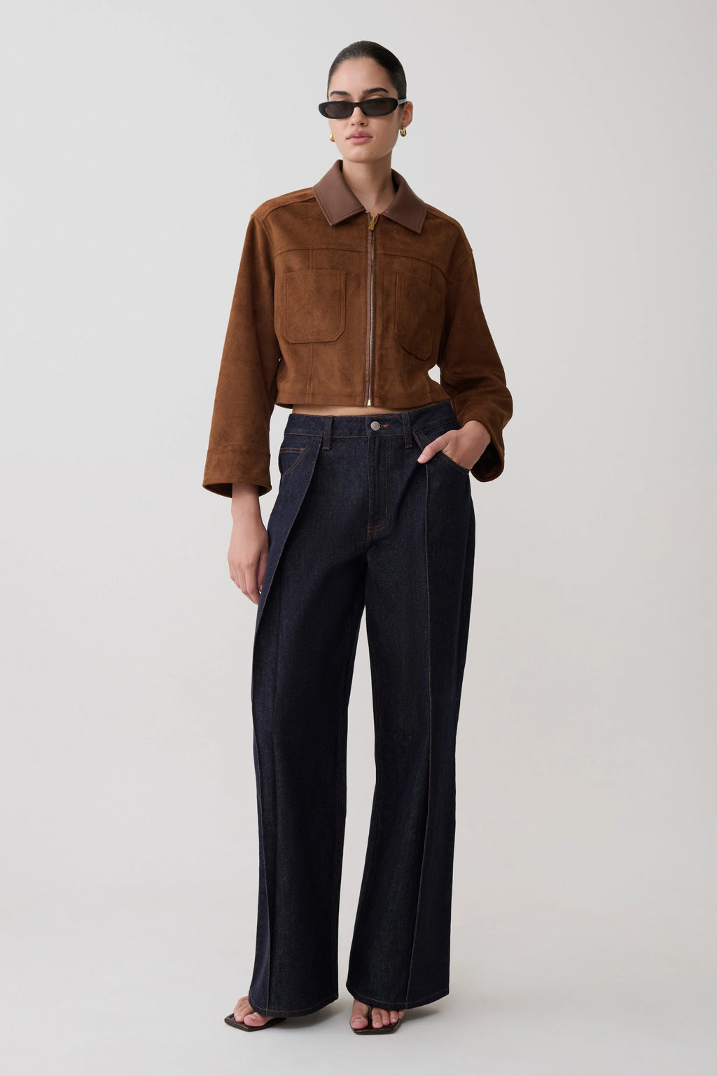 Remy Faux Suede & Leather Collared Jacket - Tan