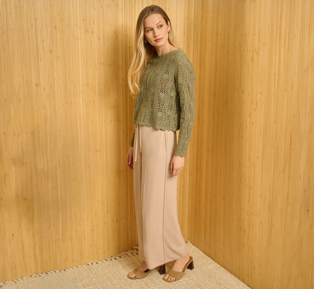 Wide Leg Airflow Braided Trim Pant In Bamboo