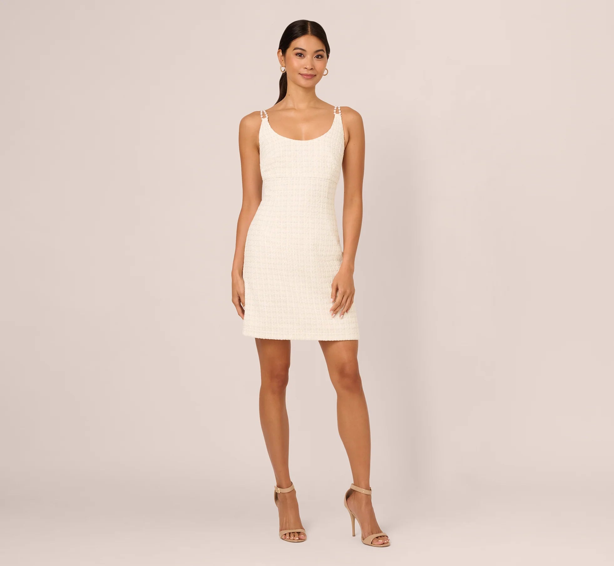 Tweed Pearl Short Dress In Ivory