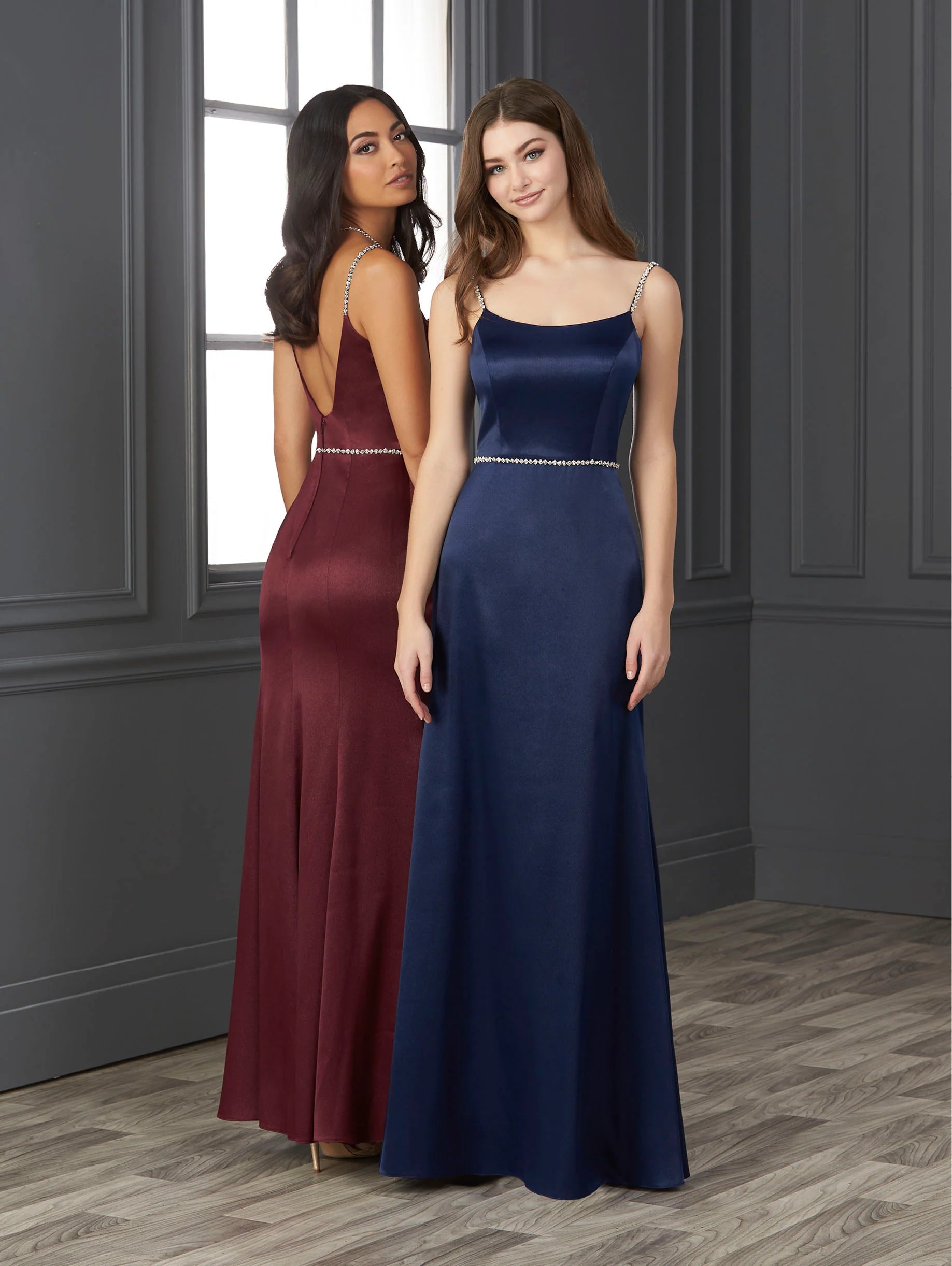 Hand-Beaded Crystal Satin Fit-And-Flare Gown