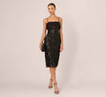 Faux Leather Cut Lace Midi Sheath Dress In Black