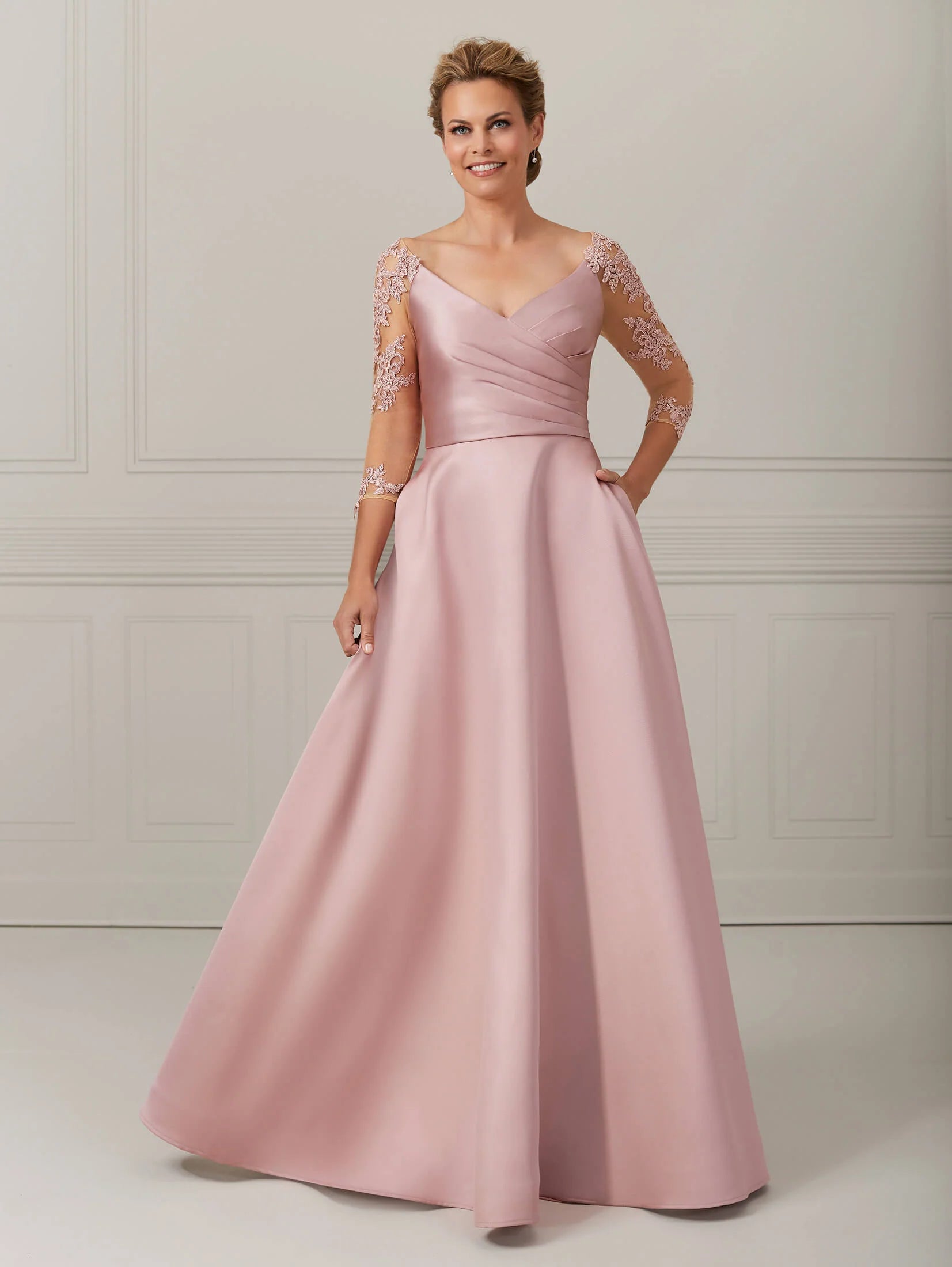 Hand-Beaded Lace and Mikado A-Line Dress
