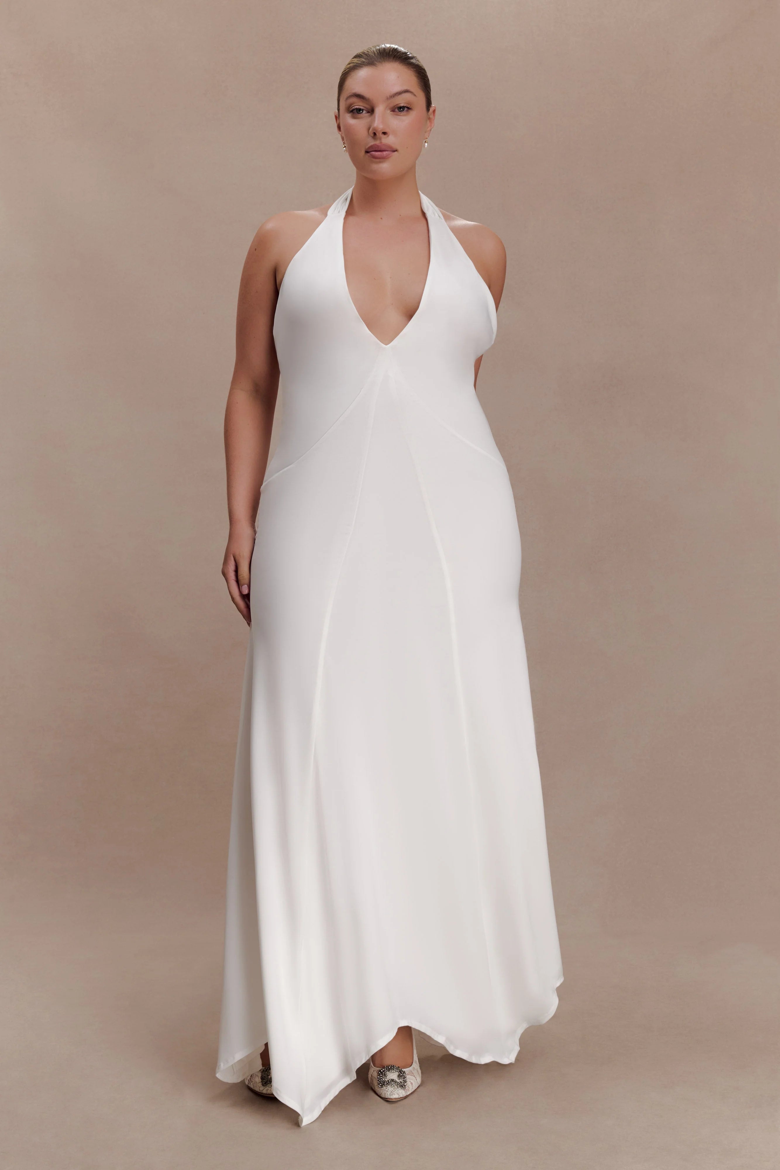 Juliet Slinky Maxi Dress With Scarf - White