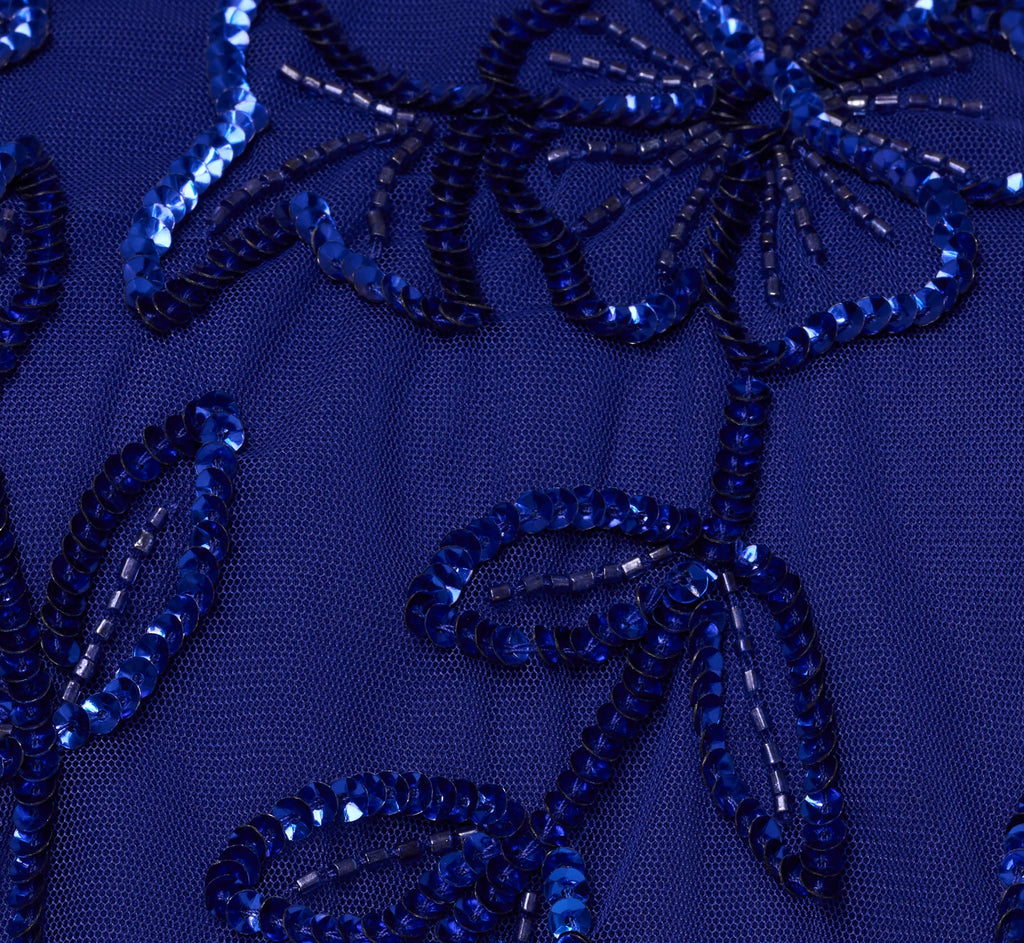 Sleeveless Blouson Mermaid Gown With Jasmine Beading In Dark Blue Violet