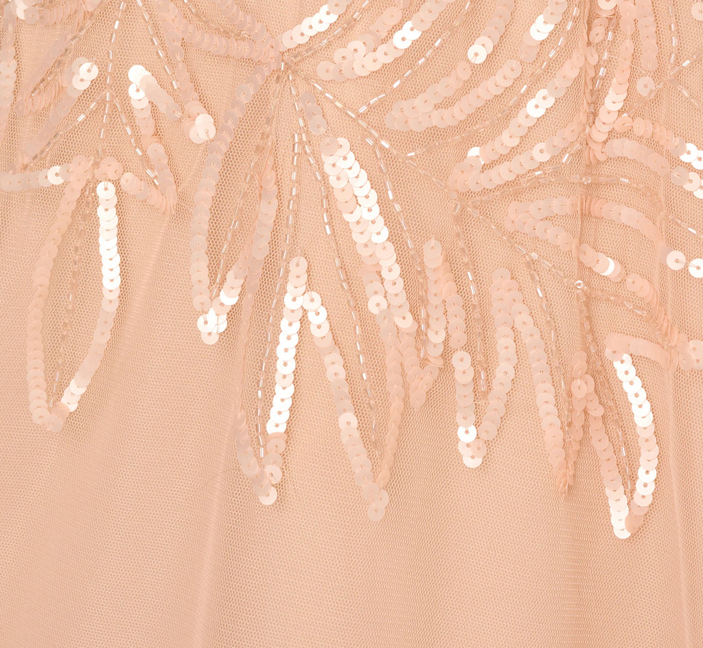 Short Sleeve Sequin Bead Midi Dress In Blush