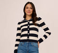Striped Open Knit Sailor Collar Cardigan In Blue Moon Ivory