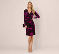 Long Sleeve Floral Burnout Sheath Dress In Black Violet